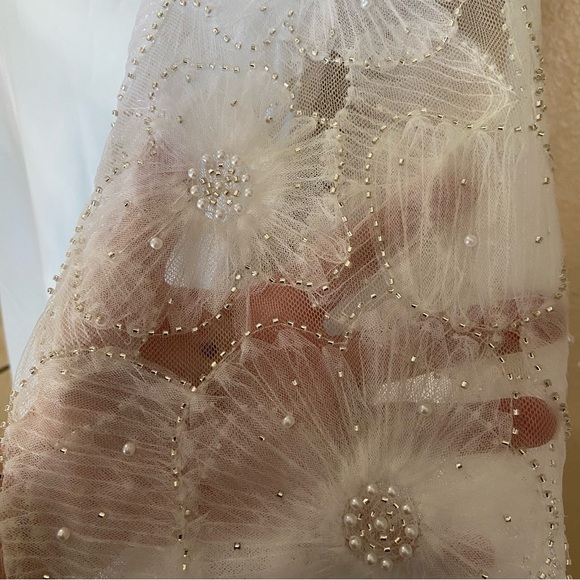 NWOT Lulus Everlasting Desire White Mesh Pearl Off-the-Shoulder Maxi Dress - Picture 5 of 10